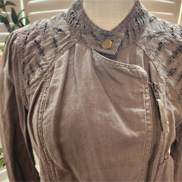 FREE PEOPLE OLIVE GREEN MOTO JACKET SIZE 10 - Picture 2 of 8